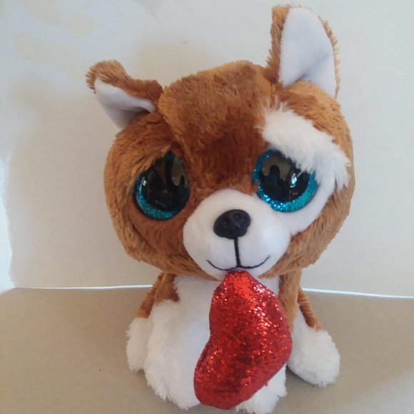 Plush Valentine Puppy Dog w/Sparkling Red Heart Stuffed Animal Toy 6.5" - Picture 1 of 8